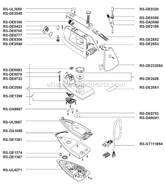 Page A Diagram and Parts List for DE871B  Rowenta Iron