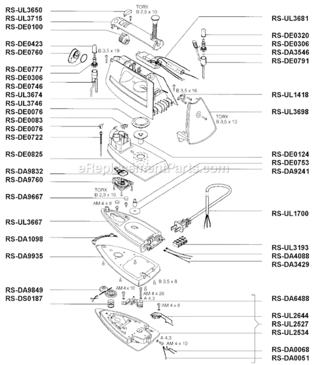 Page A Diagram and Parts List for DE871  Rowenta Iron