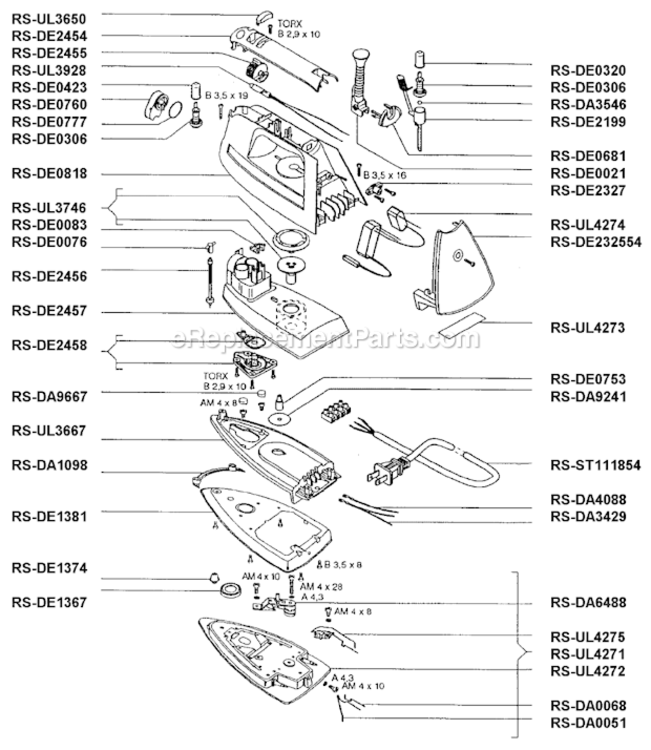 Page A Diagram and Parts List for DE873  Rowenta Iron
