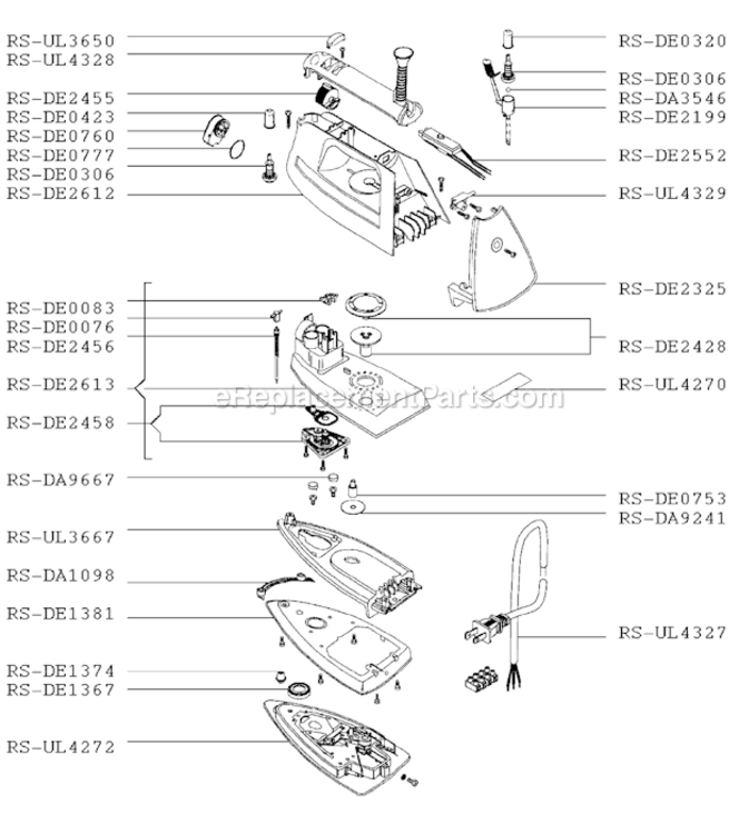 Page A Diagram and Parts List for DE880  Rowenta Iron