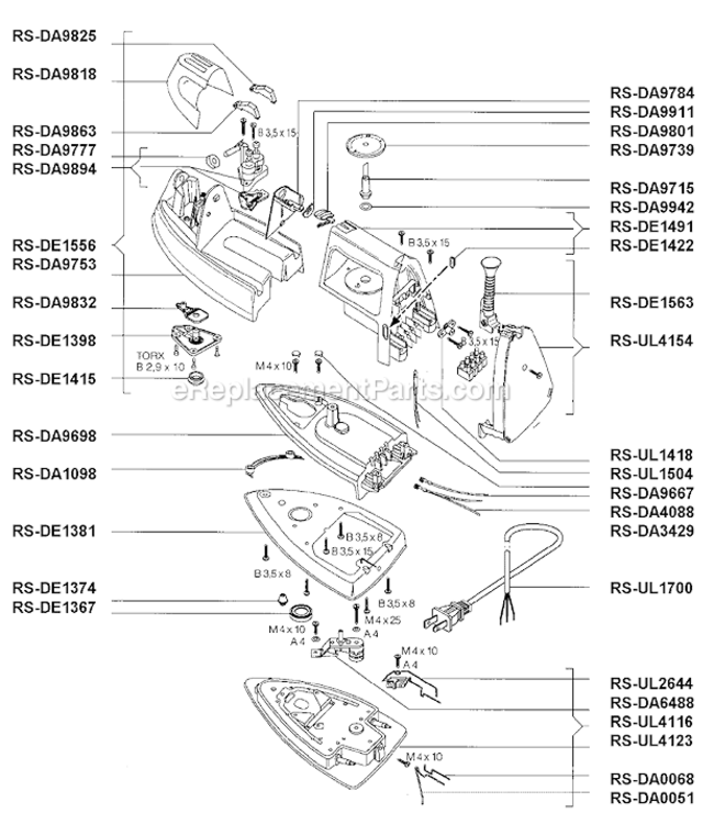 Page A Diagram and Parts List for DE911  Rowenta Iron