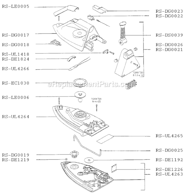 Page B Diagram and Parts List for DG050 120V-127V Rowenta Iron
