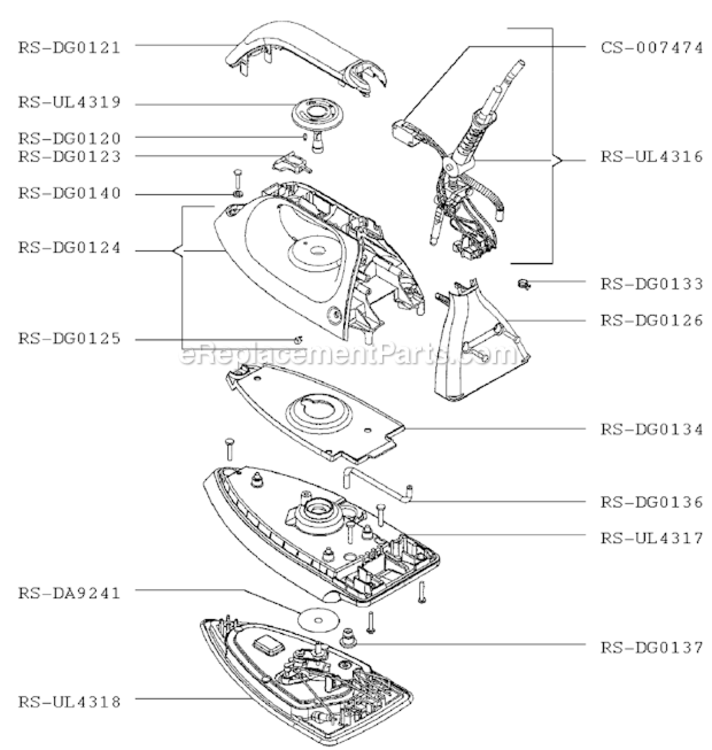 Page A Diagram and Parts List for DG980  Rowenta Iron