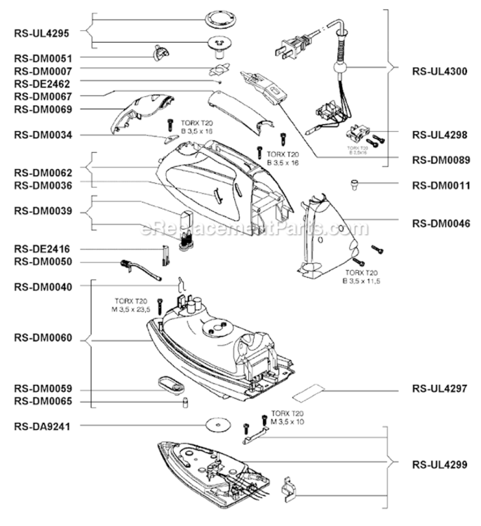 Page A Diagram and Parts List for DM580  Rowenta Iron
