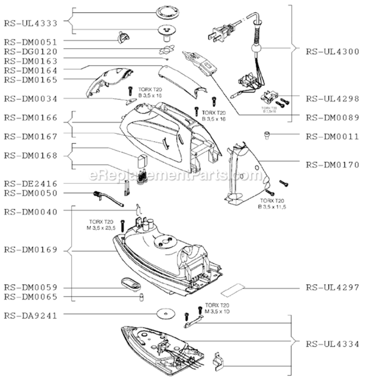 Page A Diagram and Parts List for DM590U1  Rowenta Iron