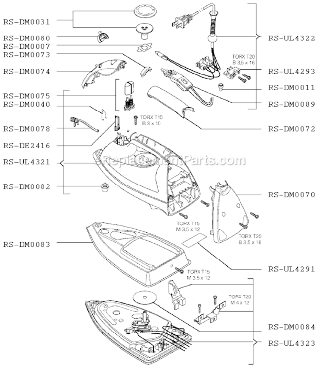 Page A Diagram and Parts List for DM875  Rowenta Iron