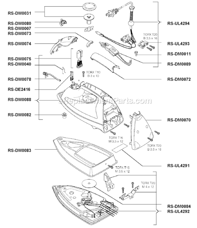 Page A Diagram and Parts List for DM880  Rowenta Iron