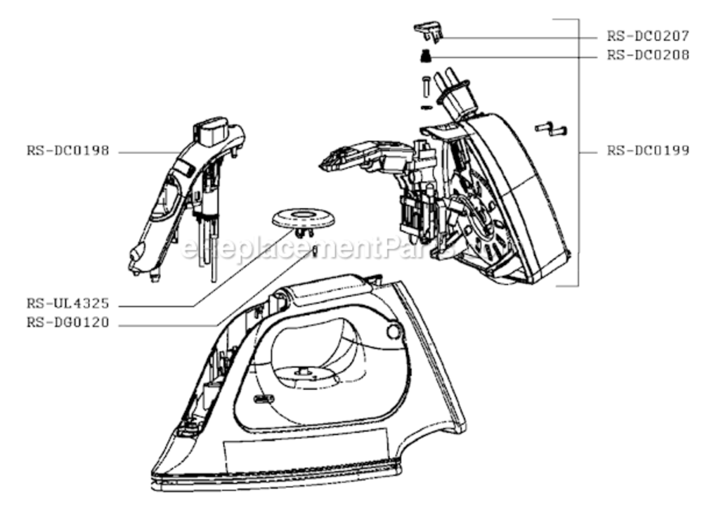 Page A Diagram and Parts List for DX1900U1/3C  Rowenta Iron