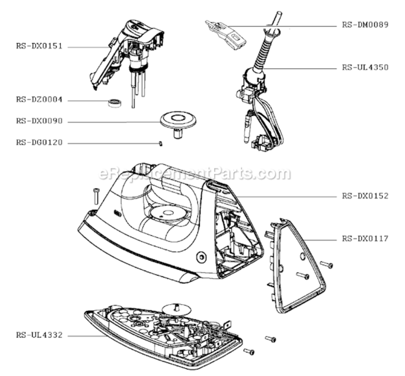 Page A Diagram and Parts List for DX8860U1  Rowenta Iron