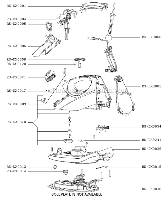 Page A Diagram and Parts List for DX9500U5A After 0405 Rowenta Iron