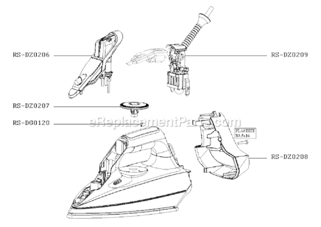 Page A Diagram and Parts List for DZ2060U1  Rowenta Iron