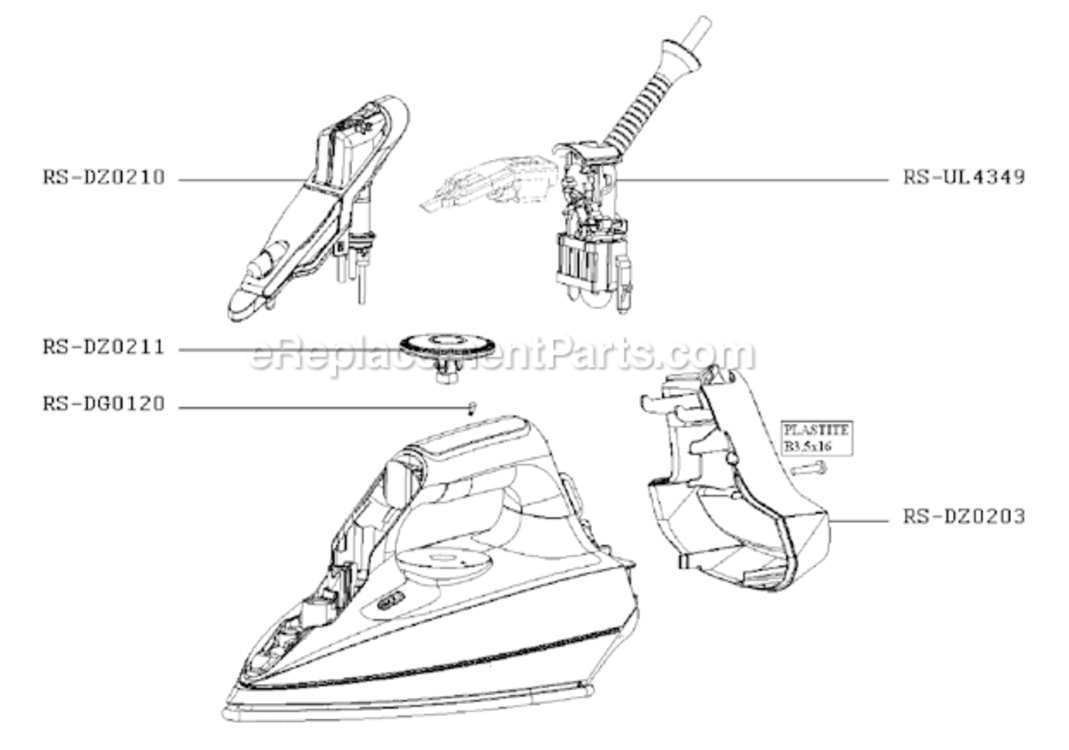 Page A Diagram and Parts List for DZ2070U1  Rowenta Iron