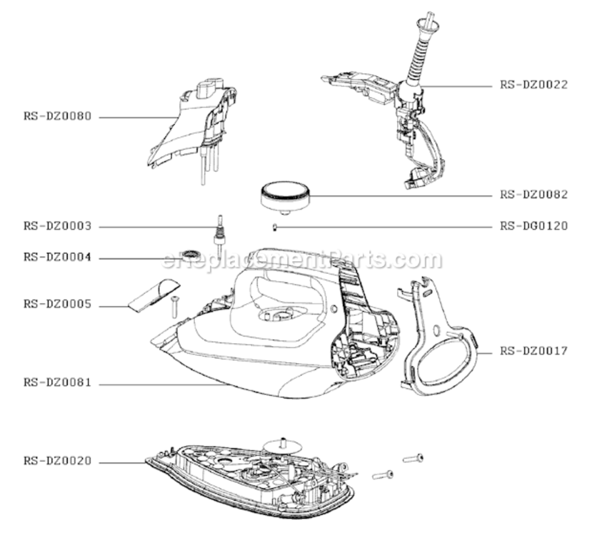 Page A Diagram and Parts List for DZ5070U5  Rowenta Iron