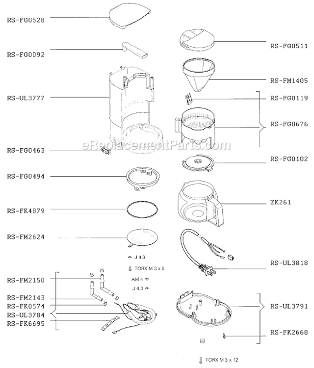 Page A Diagram and Parts List for FG233  Rowenta Coffee Maker