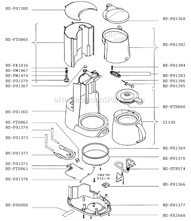 Page A Diagram and Parts List for FT140  Rowenta Coffee Maker