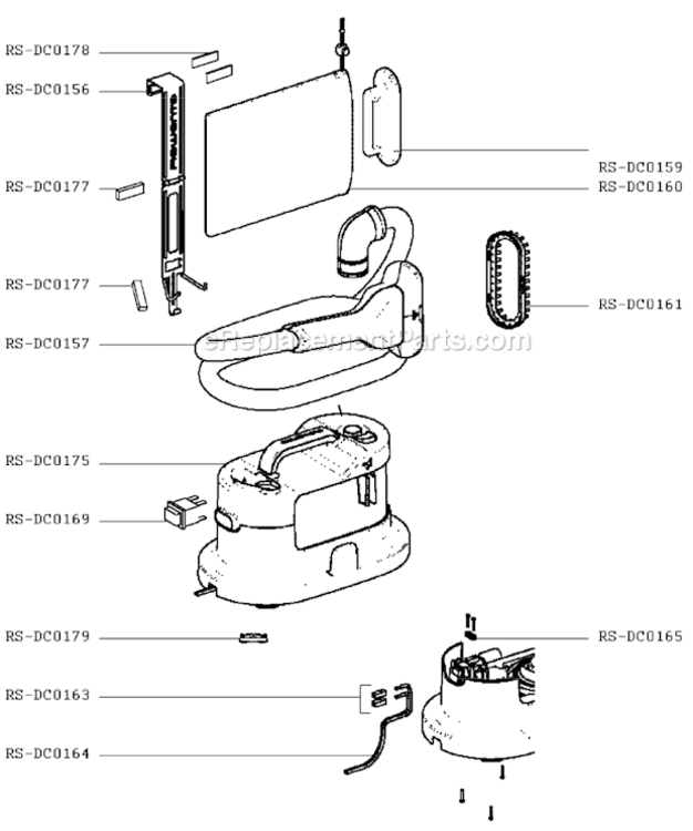 Page A Diagram and Parts List for GS4010U1/AM0  Rowenta Steamer