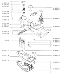 Page A Diagram and Parts List for DE353  Rowenta Iron