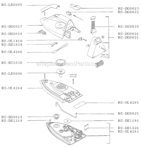 Page B Diagram and Parts List for DG050 120V-127V Rowenta Iron