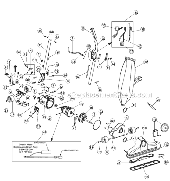 Page A Diagram and Parts List for 1059Z  Royal Upright Vacuum