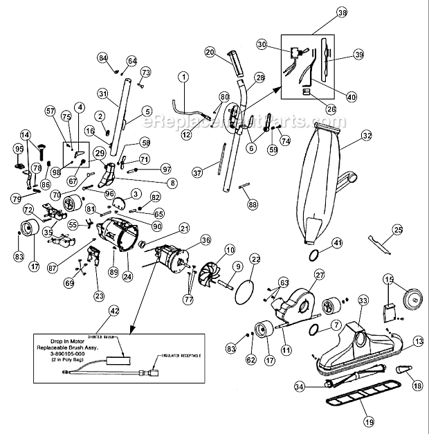 Page A Diagram and Parts List for CR5158 Z Royal Upright Vacuum