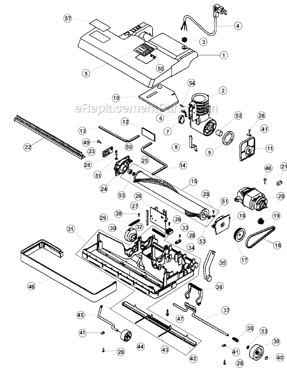 Page B Diagram and Parts List for RY5500  Royal Upright Vacuum