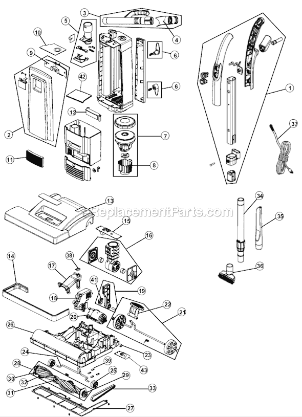 Page A Diagram and Parts List for RY6900  Royal Upright Vacuum