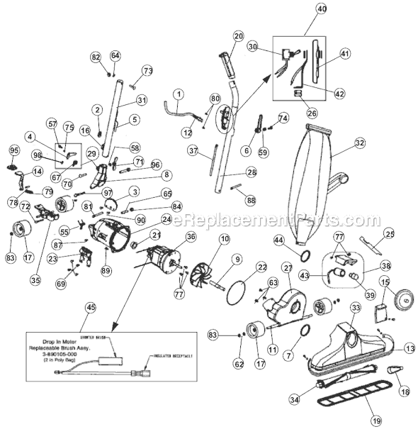 Page A Diagram and Parts List for RY8600  Royal Upright Vacuum