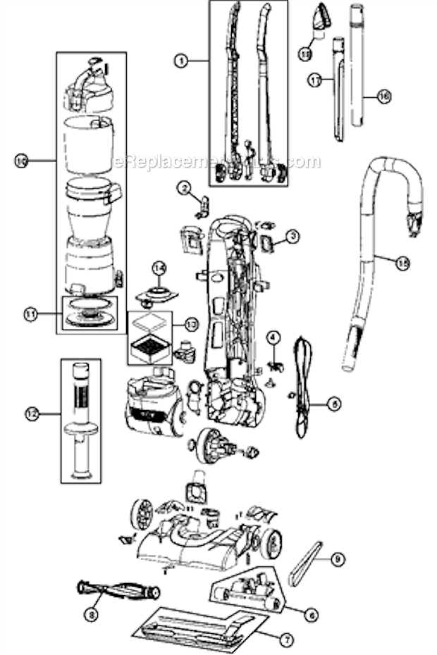 Page A Diagram and Parts List for UD70115  Royal Upright Vacuum