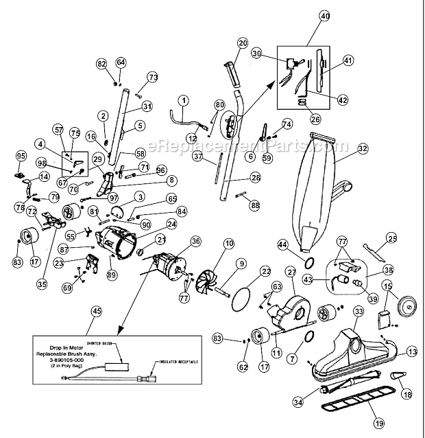 Page A Diagram and Parts List for UR38100  Royal Upright Vacuum