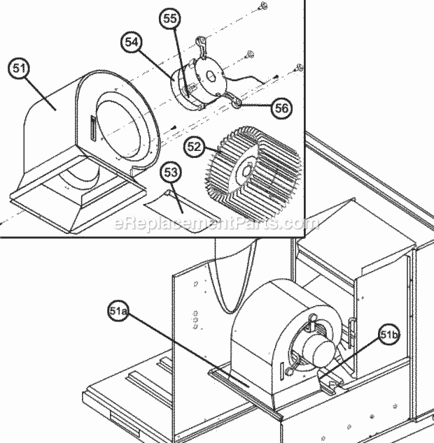 Blower Assembly Diagram and Parts List for RRNL-B036JK08E  Ruud Heater