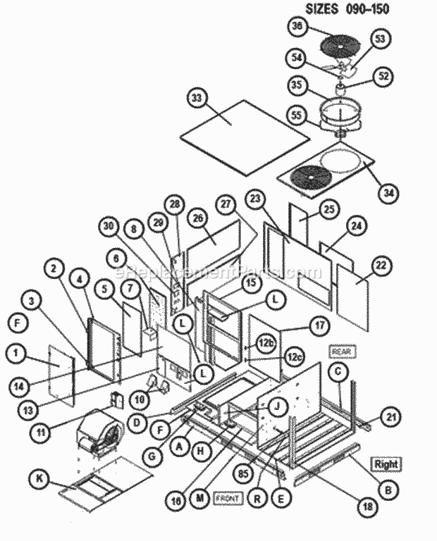 Exploded View 090-150 Diagram and Parts List for RKMB-A090DL15EAC  Ruud Heater