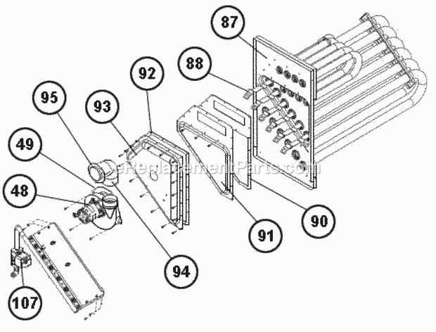 Heat Exchanger Assembly Diagram and Parts List for RKKN-B072YM13E  Ruud Heater