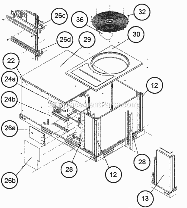 Top Panel (Hinged Panels) Diagram and Parts List for RKPN-A036CK08EAHA  Ruud Heater