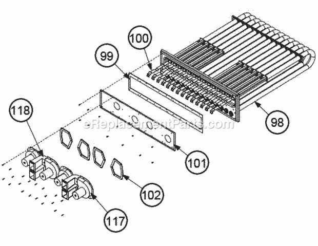 Heat Exchanger Assembly 180 - 240 Diagram and Parts List for RKKL-B072CL13EDNF  Ruud Heater