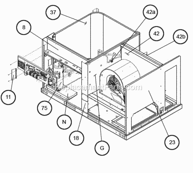 Interior - Front Diagram and Parts List for RACDZR090ACA000AABC1  Ruud Air Conditioner