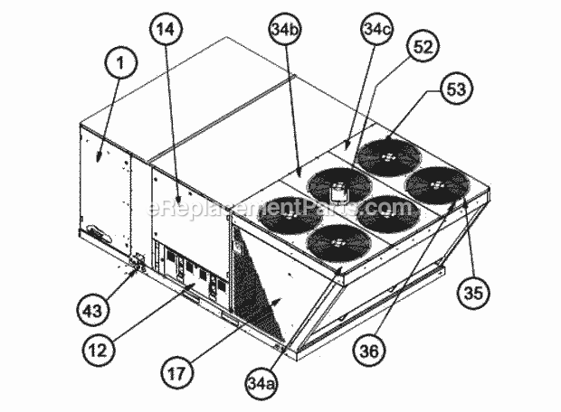 Exterior - Front 180 Diagram and Parts List for RJNL-B180DM040ADF  Ruud Heater