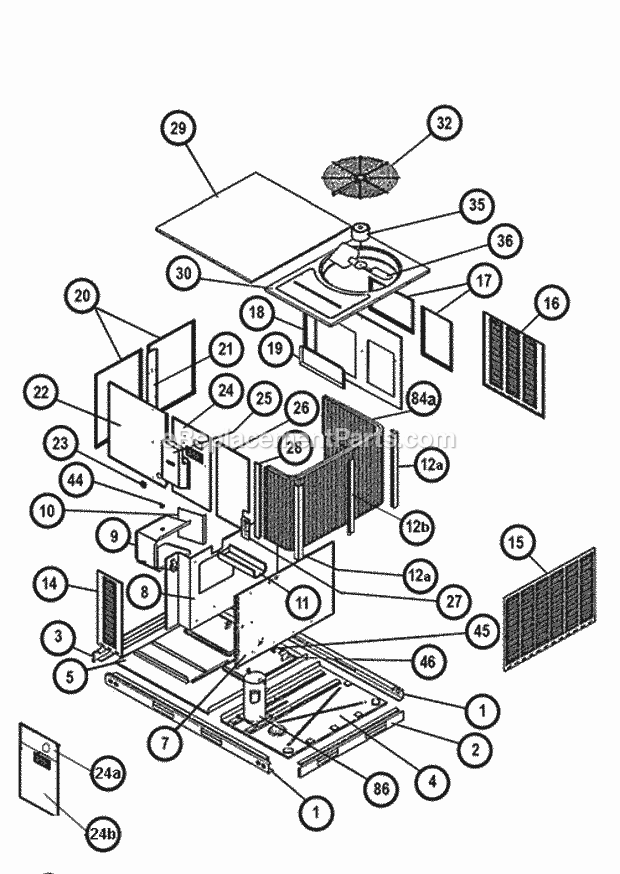 Exploded View 036-060 Diagram and Parts List for RKQN-C036CL08EBFA  Ruud Heater