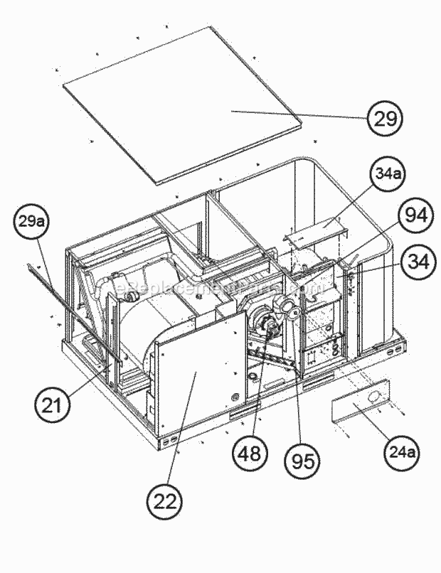 Top Panel View Diagram and Parts List for RKQN-C036CM08E  Ruud Heater