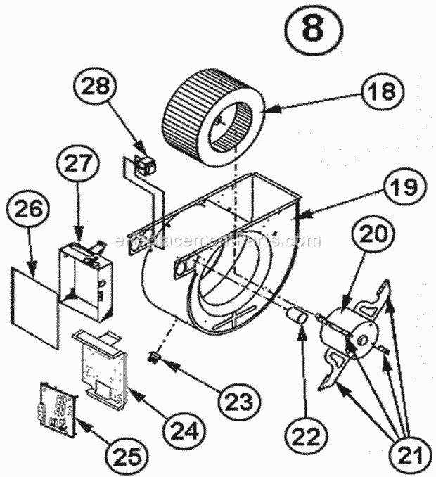 Blower Assembly Diagram and Parts List for 80PJ10ECR01  Ruud Furnace