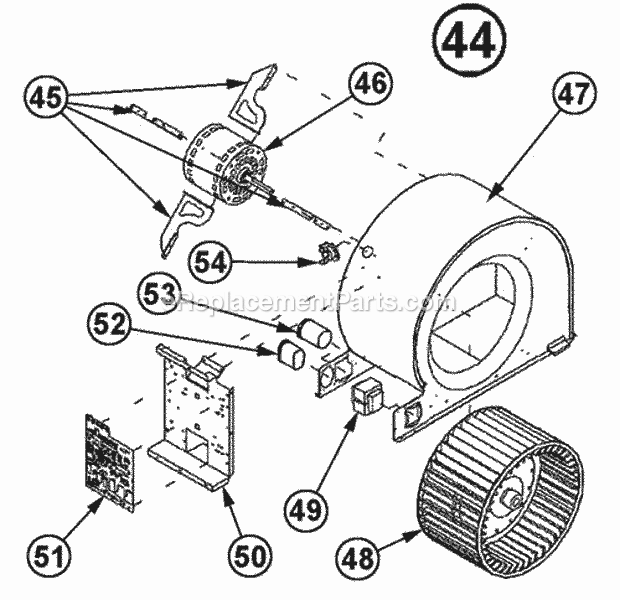 Blower Assembly Diagram and Parts List for 90TJ07NFS01  Ruud Furnace