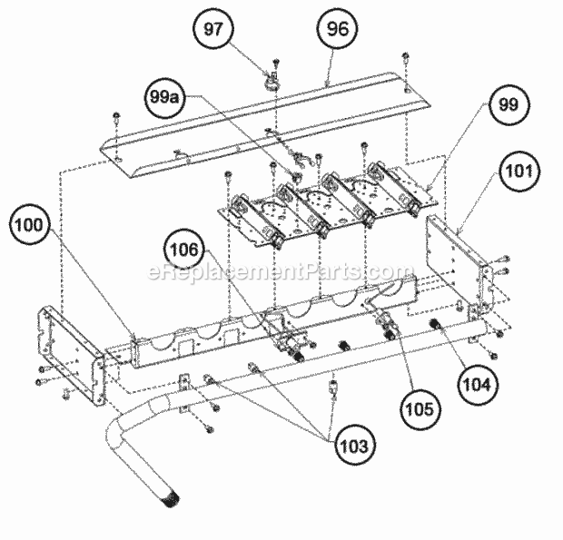 One Piece Burner Assembly 072 Diagram and Parts List for RKKL-B072CL13EDNF  Ruud Heater