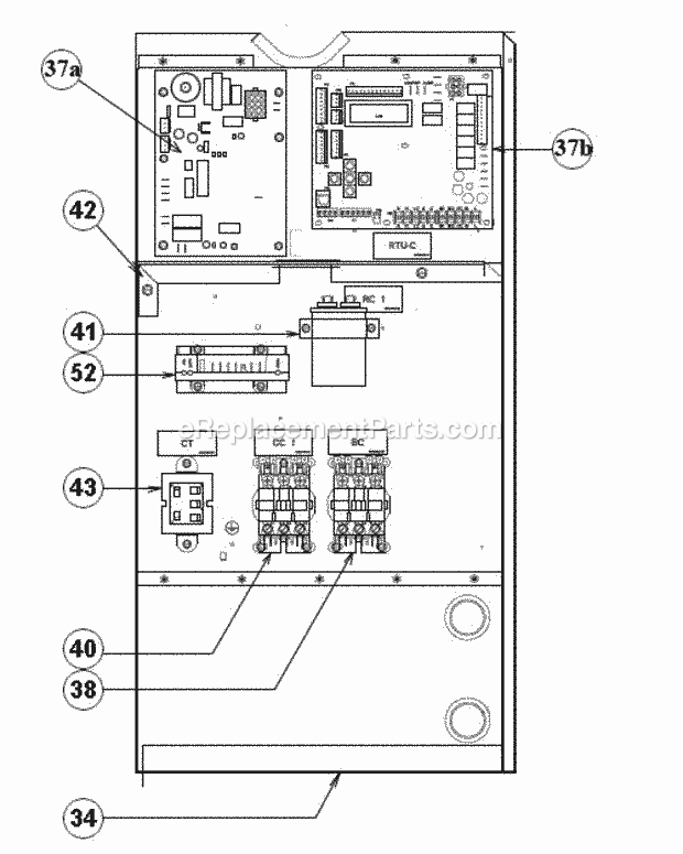 Control Box 036-060 Diagram and Parts List for RKQN-C036CL08EBFA  Ruud Heater