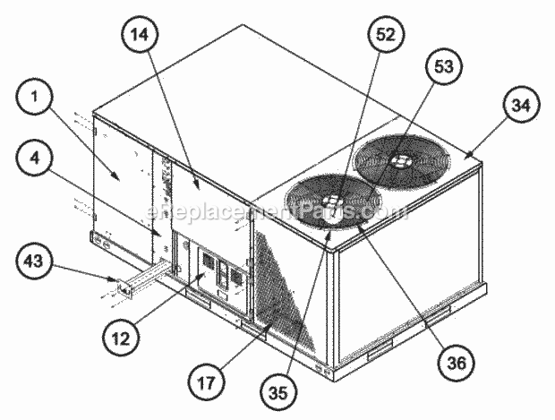 Exterior - Front 120 Diagram and Parts List for RKHL-D180CL25E  Ruud Heater