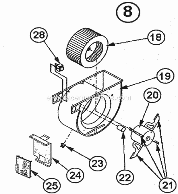 Blower Assembly Diagram and Parts List for 80PS05EAR01  Ruud Furnace
