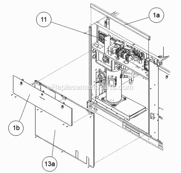 Hinged Compressor Panel Diagram and Parts List for RACDZR090ACA000AABC1  Ruud Air Conditioner