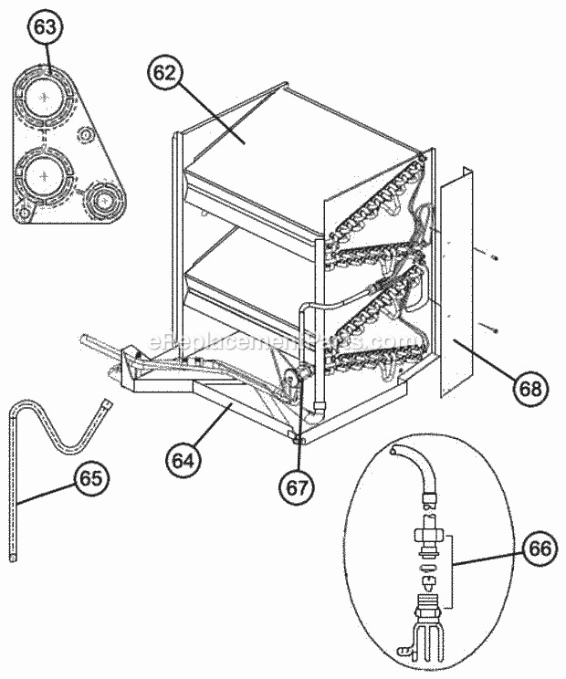 Evaporatorcoil Assembly Diagram and Parts List for RRNL-B036JK08E  Ruud Heater