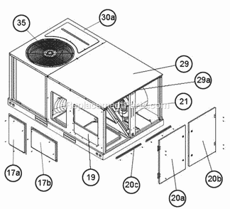 End Panel View (Hinged Panels) Diagram and Parts List for RLKN-B072YM000  Ruud Air Conditioner