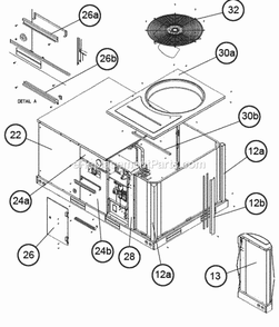 Top Panel View (Hinged Doors) Diagram and Parts List for RKQN-C036CL08EBFA  Ruud Heater