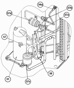 Compressor And Refrigeration Group Diagram and Parts List for RQRM-A060JK000  Ruud Heater