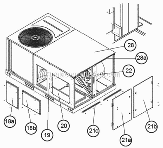 End Panel View (Hinged Panels) Diagram and Parts List for RJPL-A048CL000  Ruud Heater